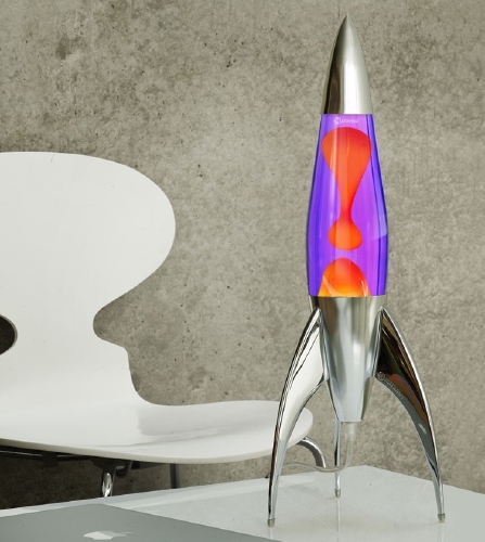 Telstar raket lavalamp Zilver - Violet met Oranje lava