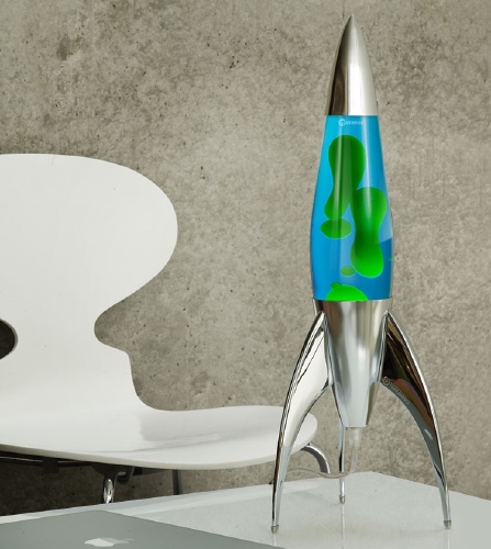 Telstar raket lavalamp Zilver - Blauw met Groene lava