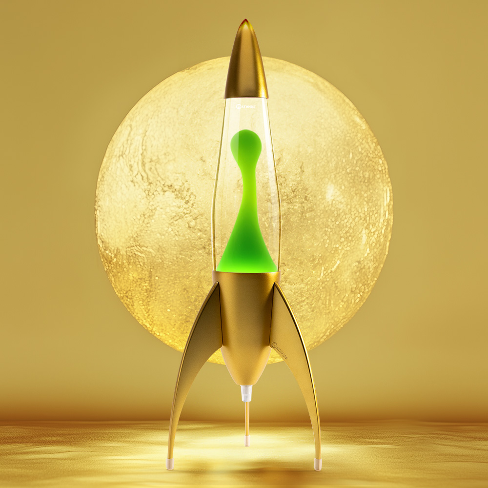 Mathmos Telstar raket lavalamp Goud Groen